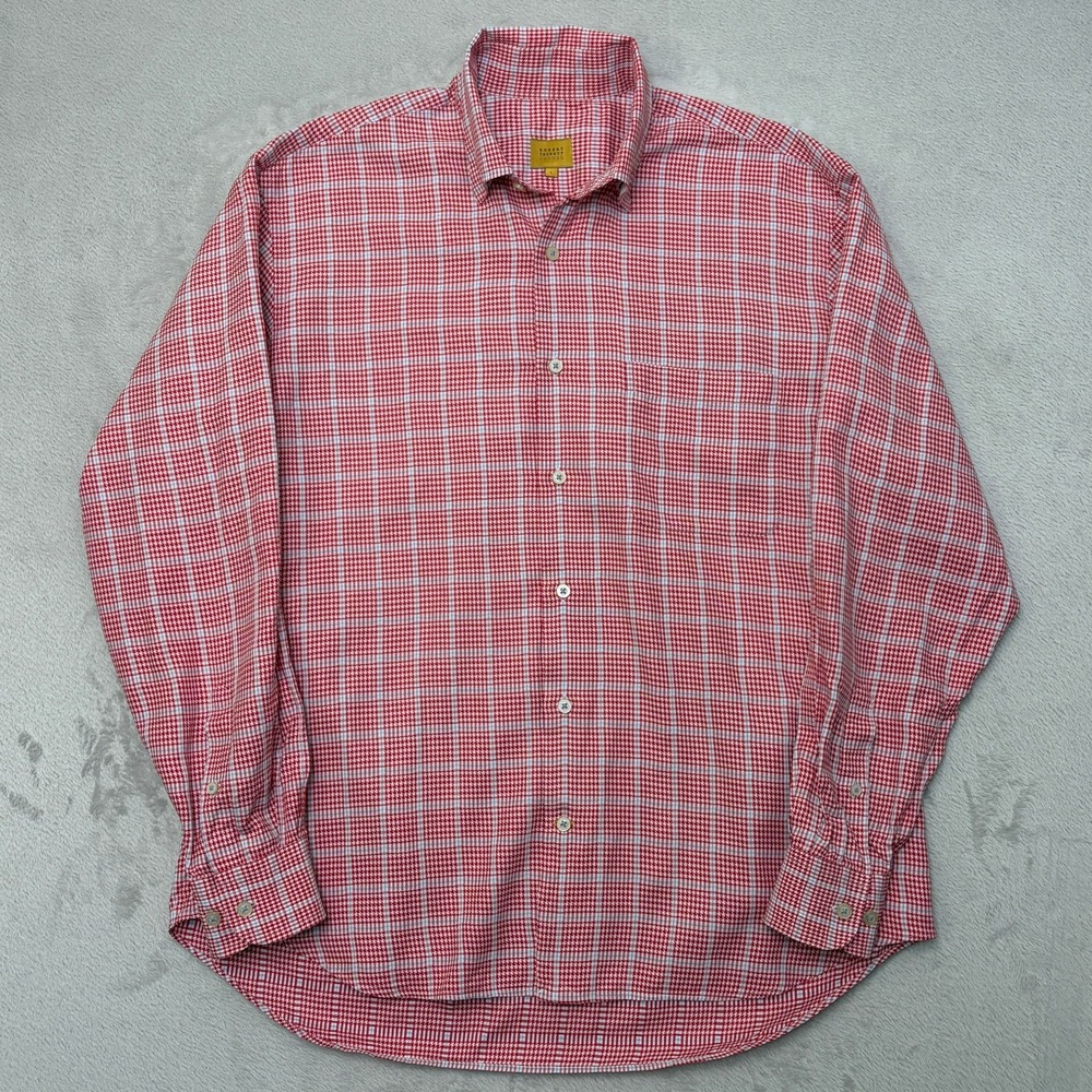 Robert Talbott Carmel Red Houndstooth Plaid Button-Down Shirt Large